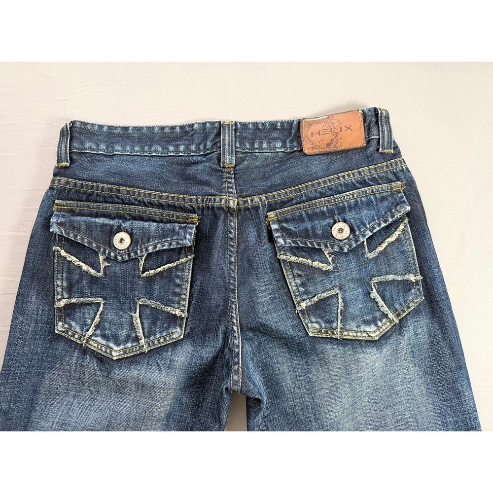 Helix Mens Slim Boot Jeans Dark Wash Whiskered Cross Flap Pocket Denim 32x32